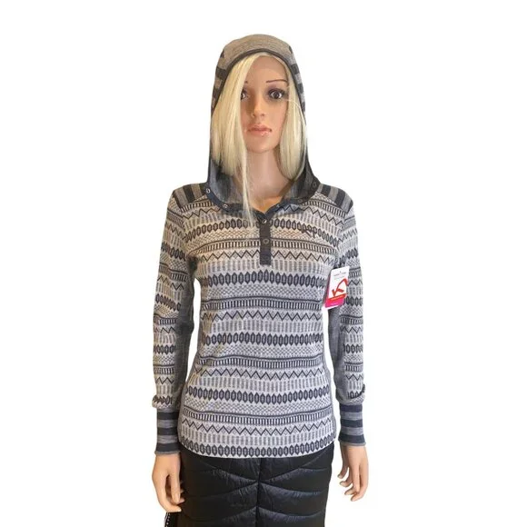 Kari Traa Merino Wool Half-Zip Nordic Base Layer Hoodie Top Medium Gray - Picture 6 of 11